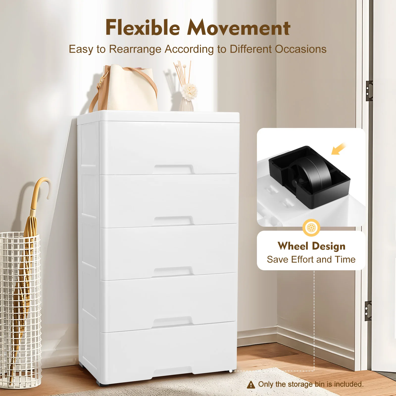5 Drawer Storage Cabinet with Wheels,Plastic Drawers Dresser,5 Tier Storage Cabinet 2