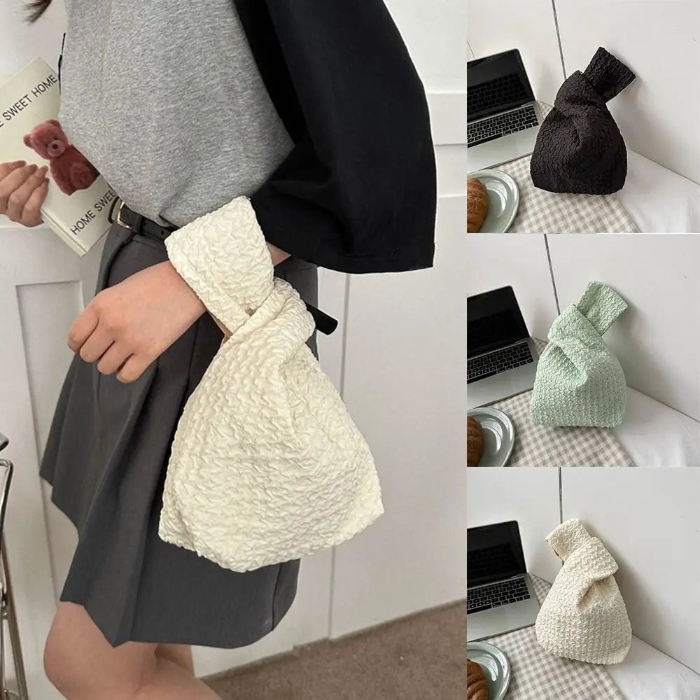 

Solid Color Cloud Bubble Wrist Bag Large Capacity Tote Bag Small Item Pouch Storage Bag Korean Style Pleated Hand Bag