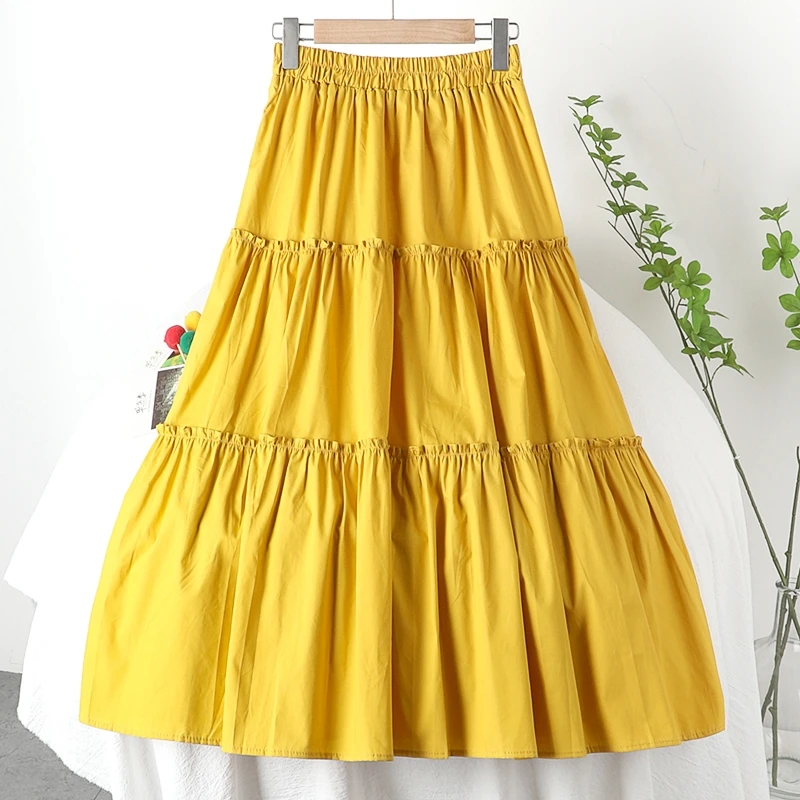 Fungus Skirts Womens 2021 New Spring Summer Korean Style Large Swing A-Line Skirt High Waist Casual Cotton Cake Skirts For Women wrap skirt