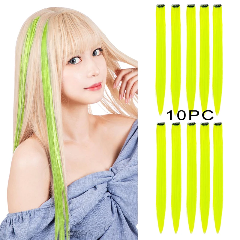 Colored Hair Extensions Clip in Hair Extensions 22inches Straight Heat-resistant synthetic Hairpieces for Women Kids Girls