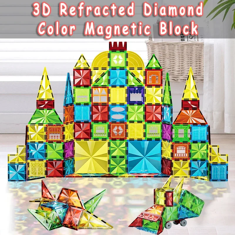 Magnetic Building Blocks Tile Kids Toy DIY Magnetic Designer Construction Set Animal Dinosaur Montessori Educational Toy for Boy