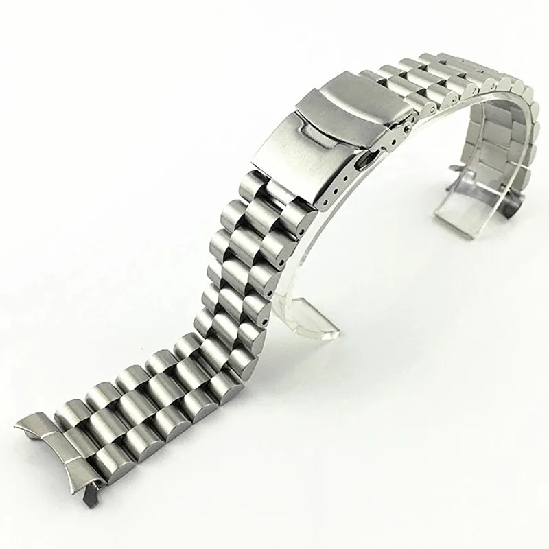 Men's Stainless Steel Curved End Watch Band with Folding Buckle, 20/22mm