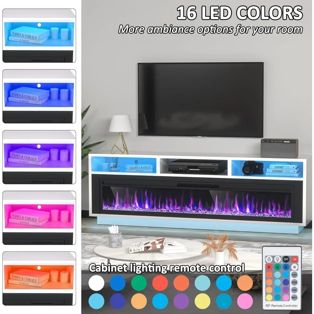 58 "fireplace TV Cabinet, Suitable for TVs Up To 65", Living Room TV Console, LED Lights Entertainment Center 3