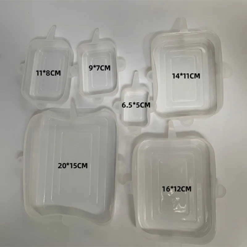 6PCS Reusable Food Packaging Sealed Lid Keeps Fresh Elastic Bowl Lid Square Silicone Stretch Kitchen Tool Accessories