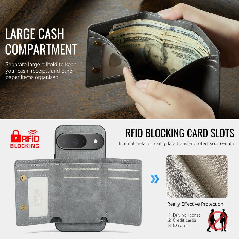 Magsafe-Compatible Magnetic Leather Wallet Phone Case with Card Slot & Stand