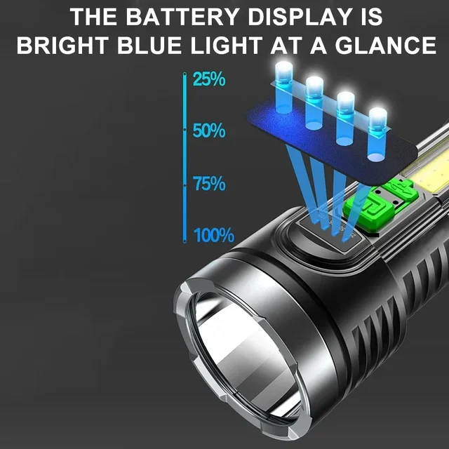 High Power Flashlight 18650 Rechargeable Led Torch Flashtorch Tactical Light Self Defense Camping Climbing Emergency Lighting 4