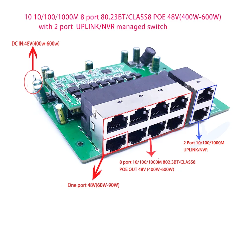Porta 802 10 100 1000m 3af at Poe 48v 60w125w ou Porta 802 3bt Class8 Poe 48v 400600w com Portas Uplink Nvr 10