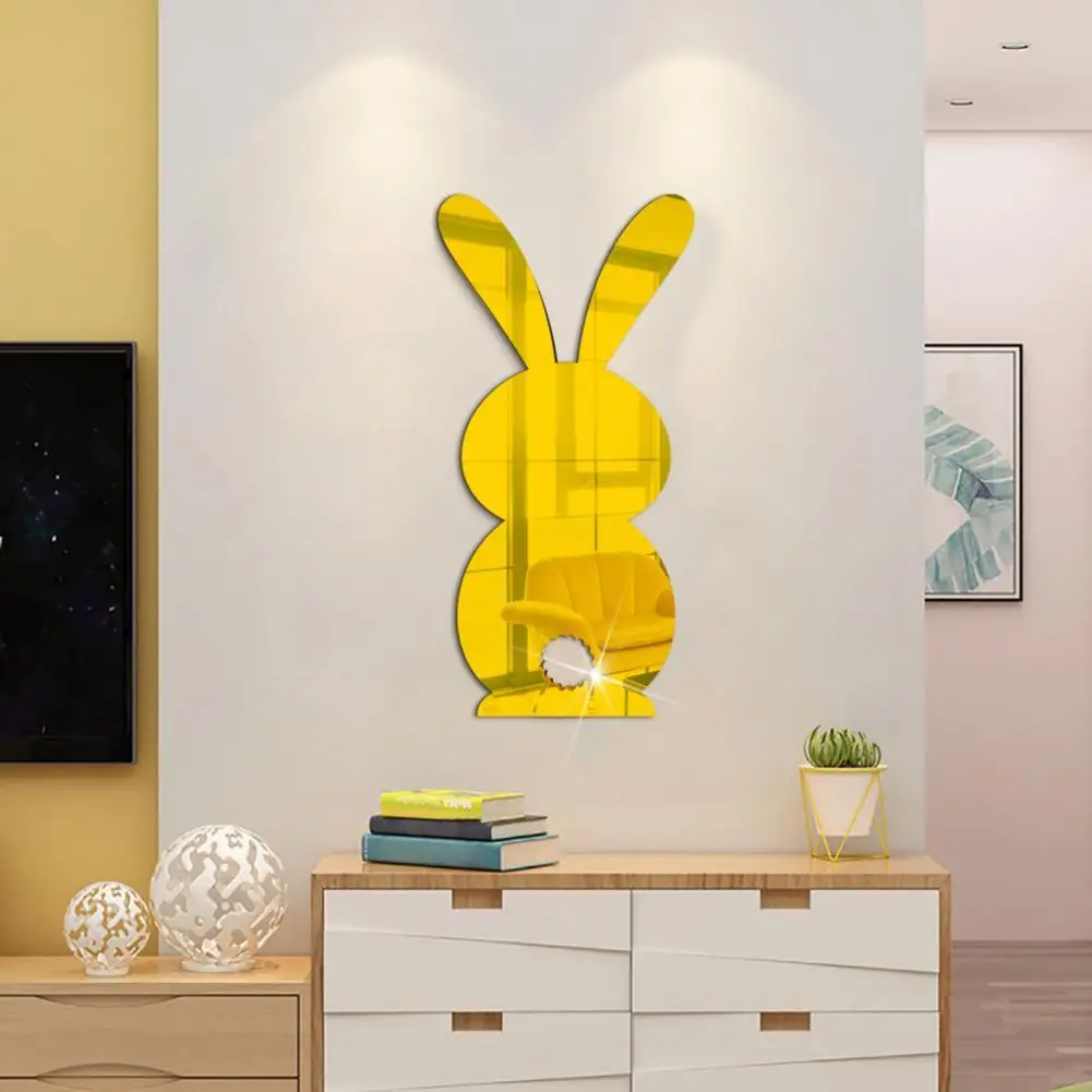 Wall Sticker Convenient DIY Mirror Rabbit Shape Tile Decals Artistic