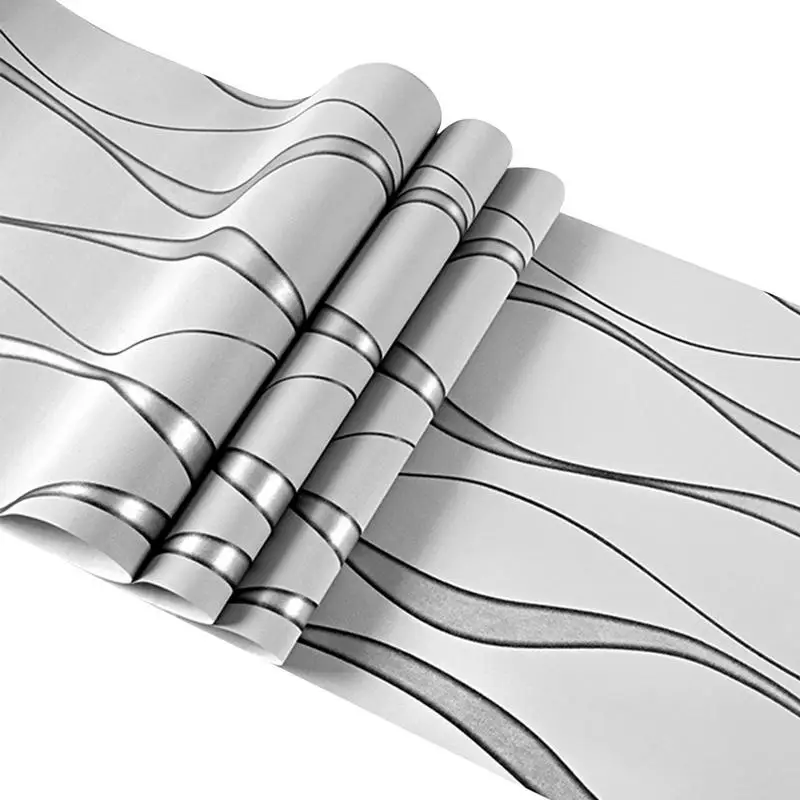 

Временные обои для квартир, современные 3D блестящие контактные Бумажные тисненые нетканые модные изогнутые волнистые полоски