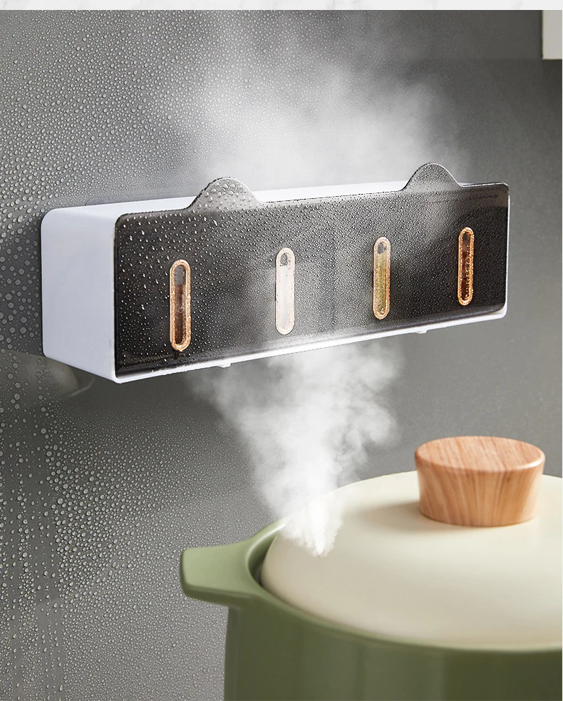 Wall Mounted Spice Container Stackable Drawer 4 Condiment Box Salt Pepper Storage Hodler Kitchen Organizer With Hooks