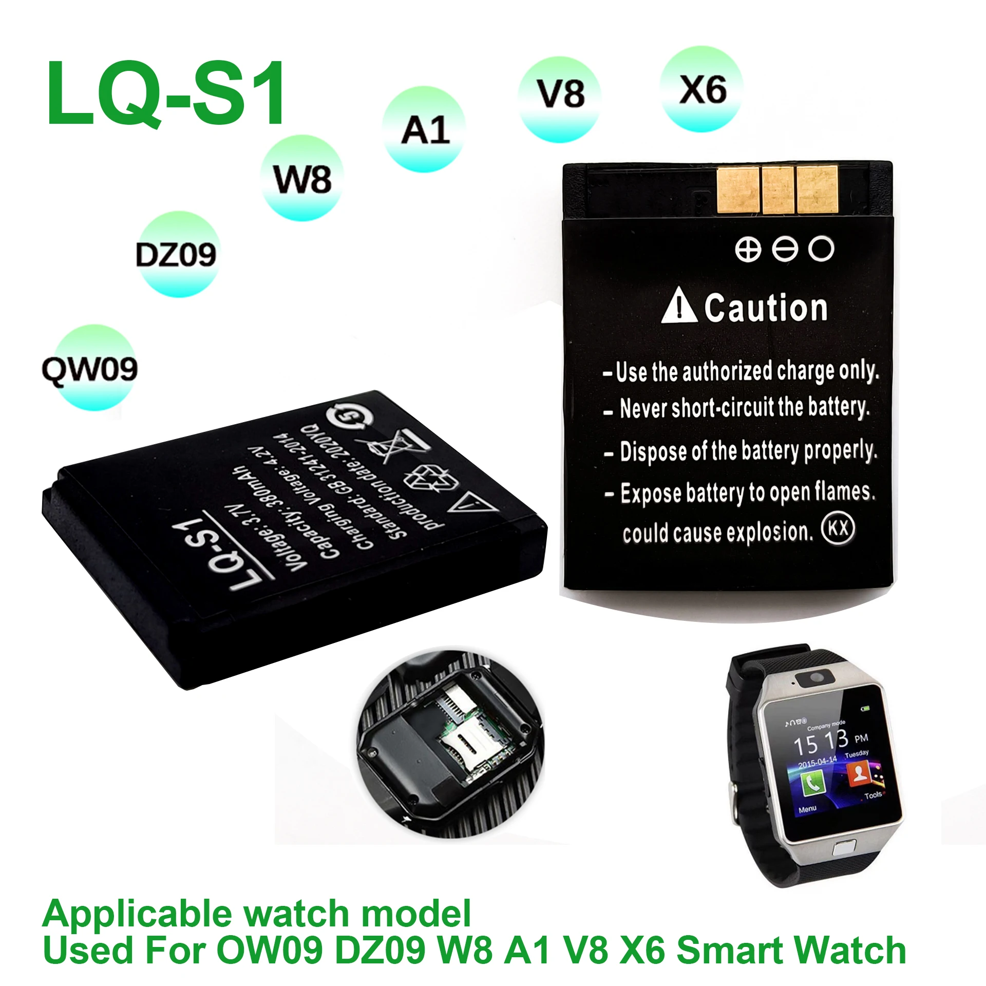 380mAh LQ-S1 GTF Smart Watch Battery GTF Durable lithium
