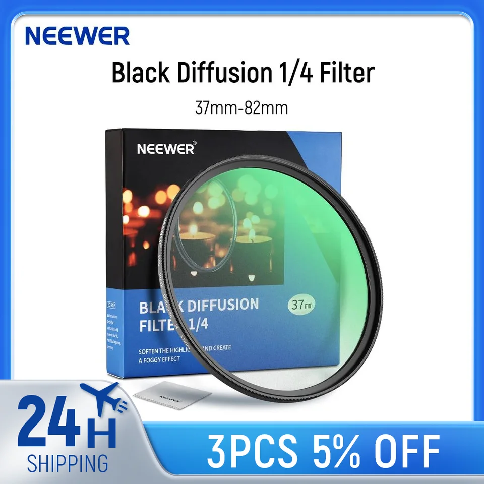 Pro Mist Filter NEEWER 82mm Black Diffusion 1/8 Filter Soft Dreamy