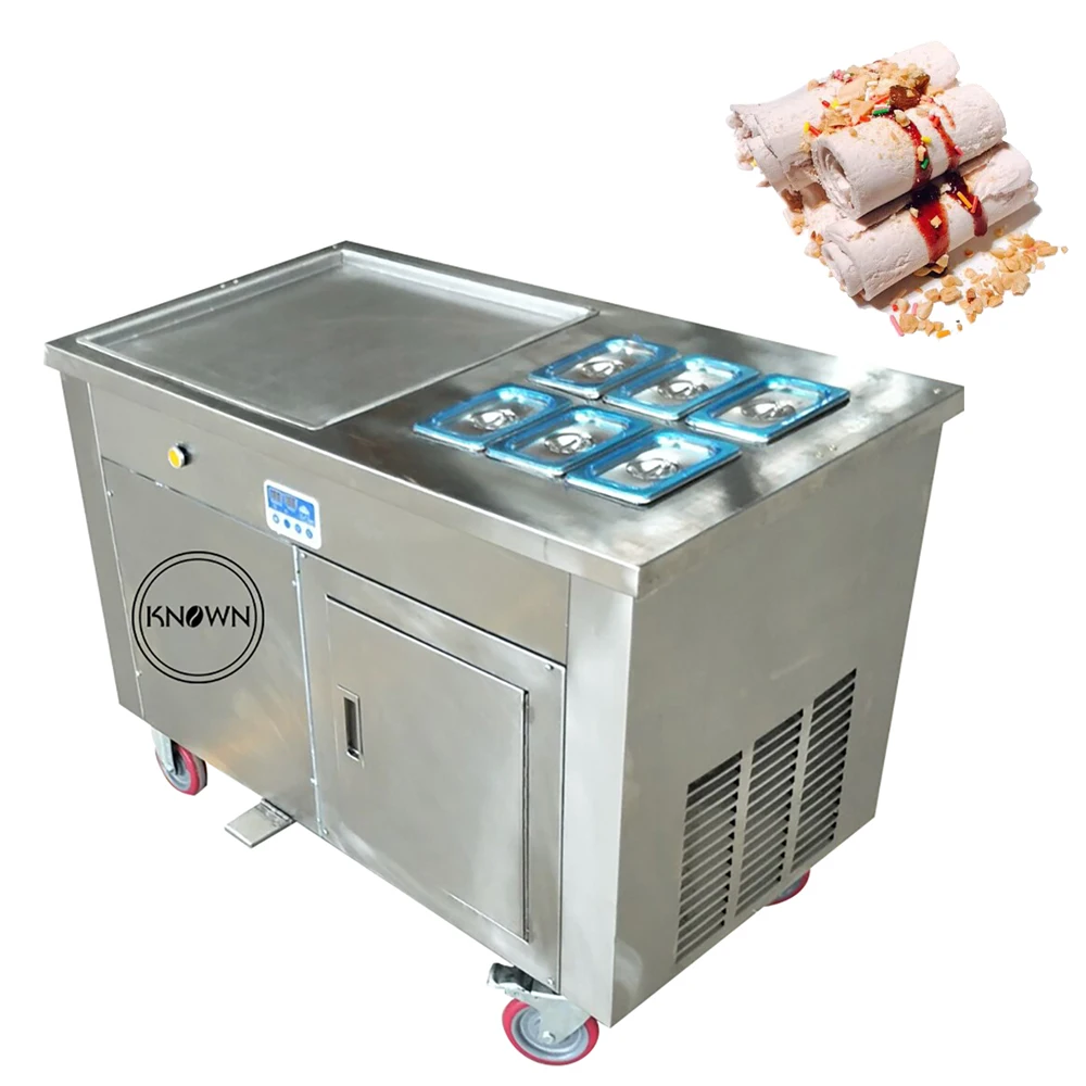 Commercial Ice Cream Roll Maker Thailand Fry Frozen Yogurt Rolling Machine Flat Pan Fried Ice Cream Machine