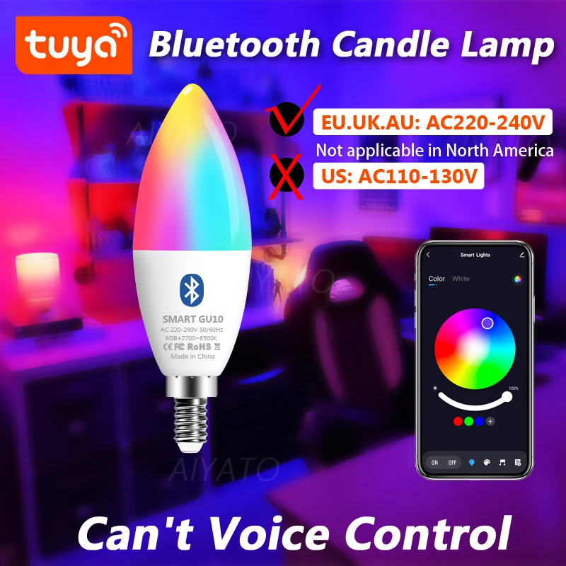 Tuya E14 Candle Lamps APP Control Smart Bulb Bluetooth WIFI RGB 220V LED Light Dimmable Smart Life Room Home Group Crystal Lamps