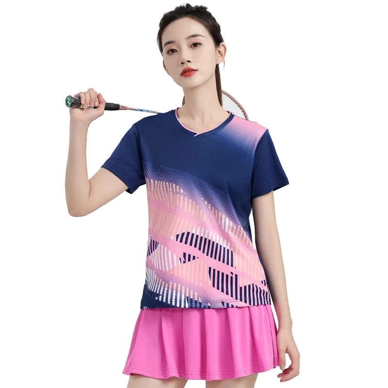 Badminton Table Tennis Shirts Women Gym Workout Sports Short Sleeves Quick Dry Ping Pong Elastic V Neck Jerseys