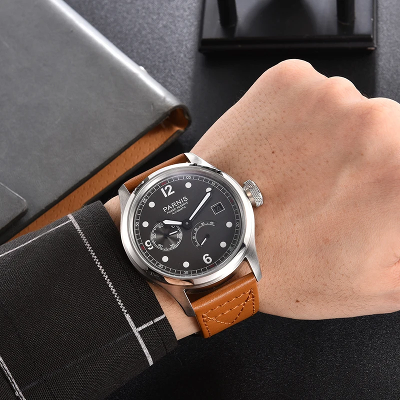 

47mm PARNIS 21 Jewels ST2530 Automatic Self-Wind Movement Men's Watch Power Reserve Date Luminous Luxurious Gift GR144-22