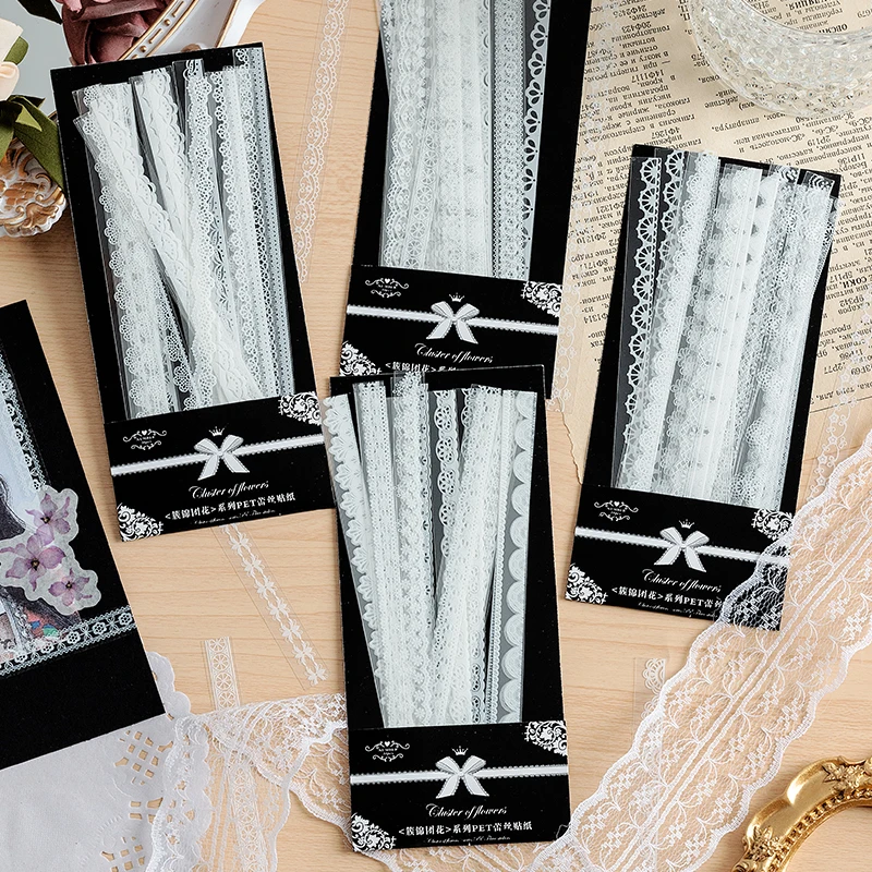 30pcs Retro Floral White Lace Sticker Hand Account DIY Decoration Scrapbooking Photo Album Craft Junk Journal Decor Supplies