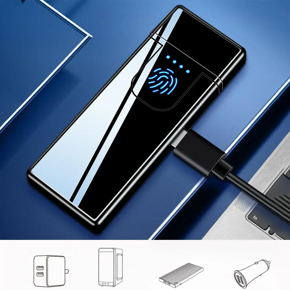 

Plastic Touch-Sensitive Electric Lighter USB Charging Ultra-thin Smoking Tool Ignition Gift High Windproof Double-sided Qua V8L3