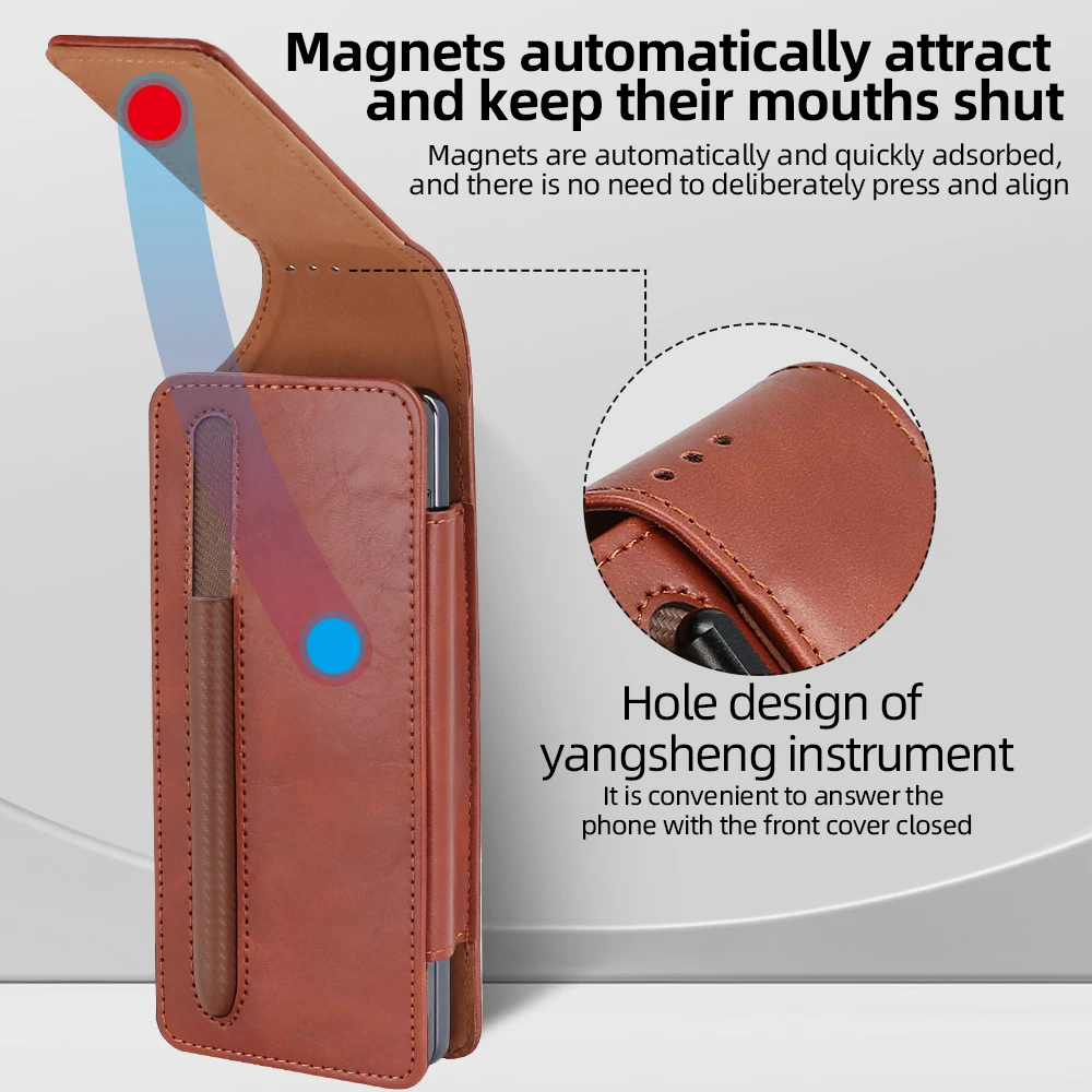 Premium PU Leather Foldable Phone Waist Bag with Pen Holder
