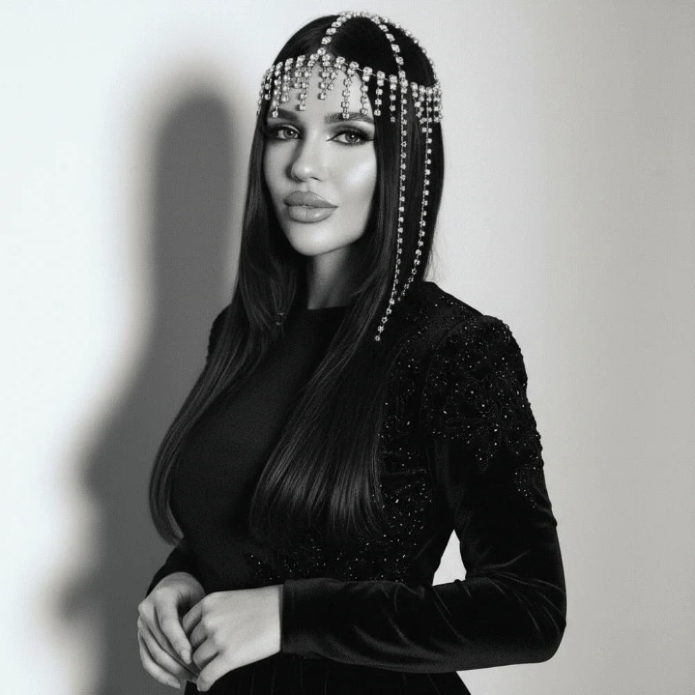 Flash Rhinestone Cap Headpiece Fringe Mesh Full Rhinestone Inlay Crystal Head Chain Retro Style Personalized Tassel Headband