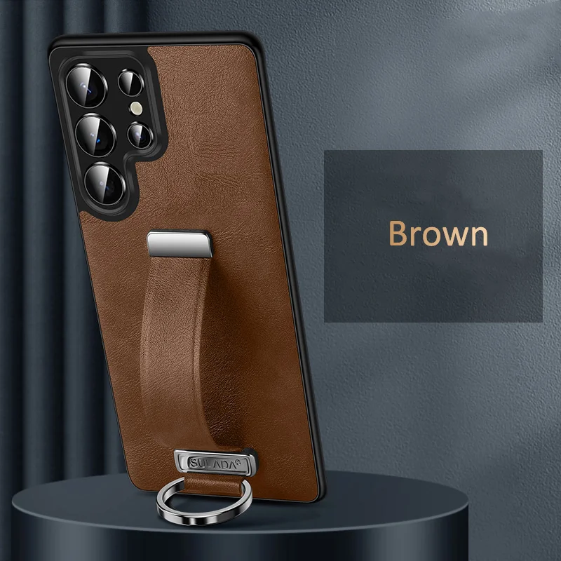 Premium PU Leather Finger Grip Strap Case - Business Edition
