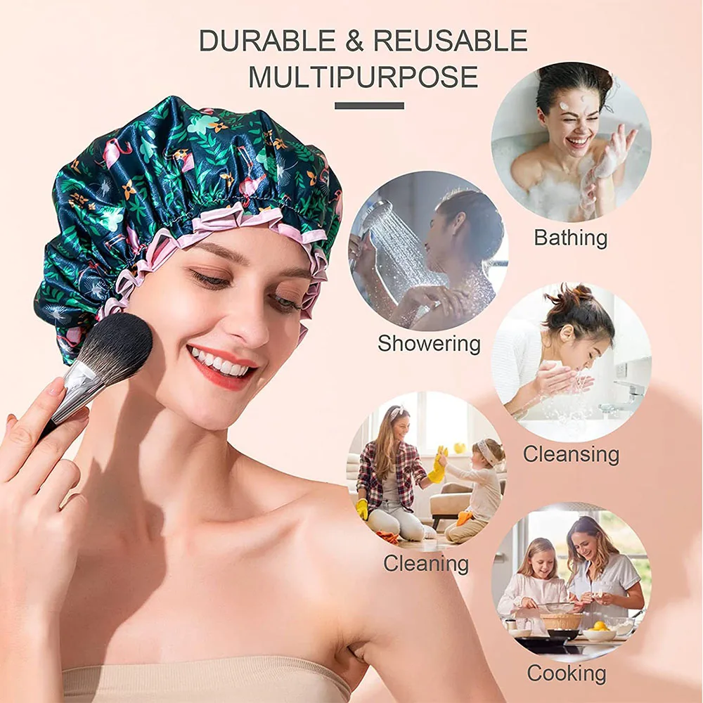 Waterproof Shower Cap Shower Cap 11 Color Thick Shower Cap Waterproof Bath Hat Double Layer Shower Hair Cover Women Supplies Cap Bathroom Accessories