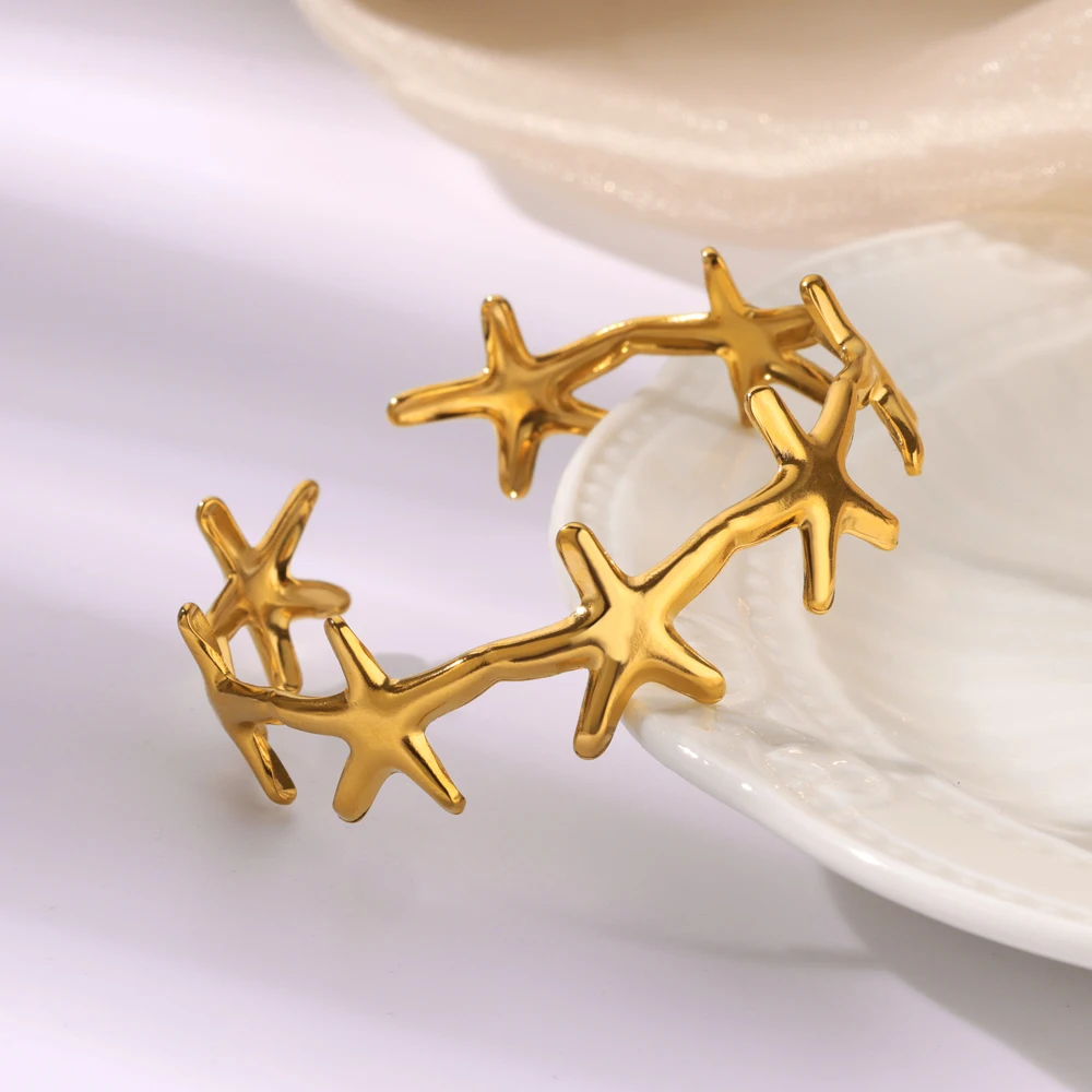 Minimalist Starfish Bangles Stainless Steel Cuff Bracelets For Women