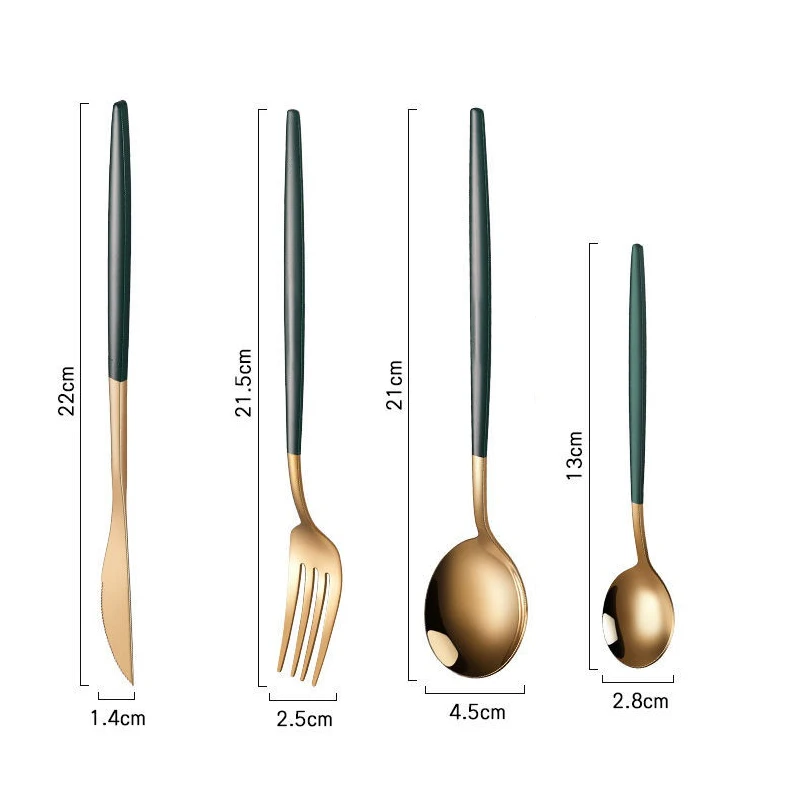 Description Picture 4 of item24pcs Black Gold Dinnerware Set Stainless Steel Steak Knife Fork Coffee Spoon Teaspoon Flatware Dishwasher Safe Kitchen Tablewar