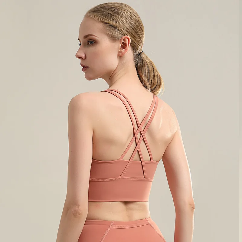 Yoga Vest Woman High Impact Sports Bras Cross-Back Gym Workout Running Push-up Crop Top Quick Dry Stretchy Fitness Tank Top