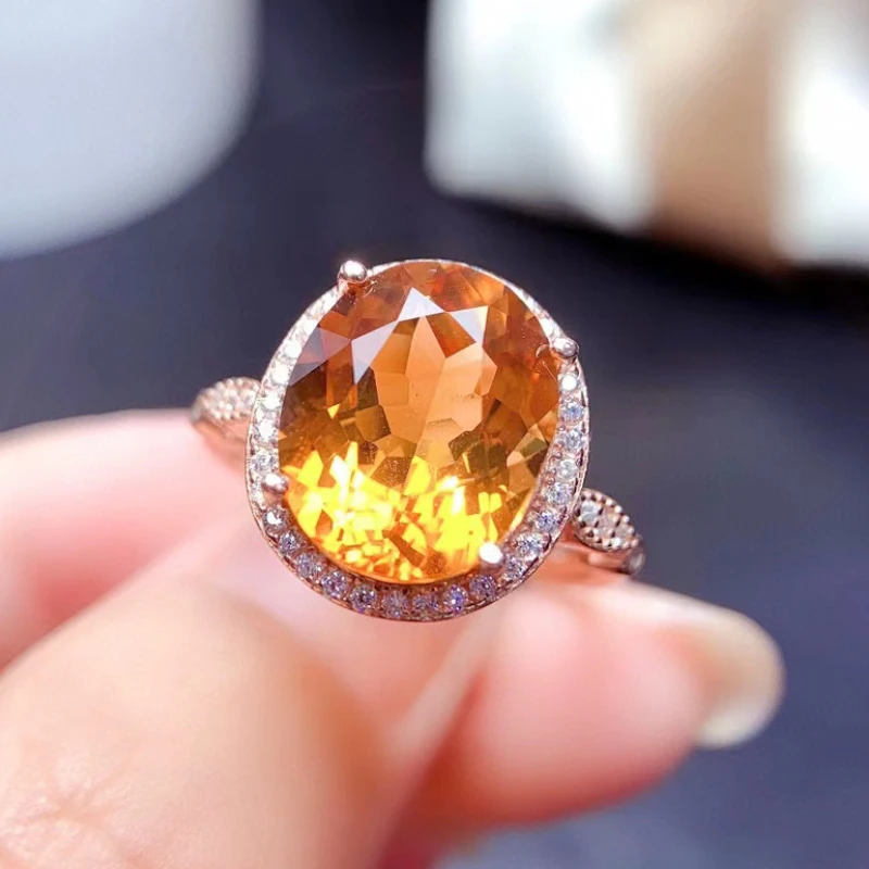 

Classic Oval Gemstone Ring for Daily Wear 10mm*12mm 5ct VVS Grade Natural Citrine Ring 3 Layers 18K Gold Plating