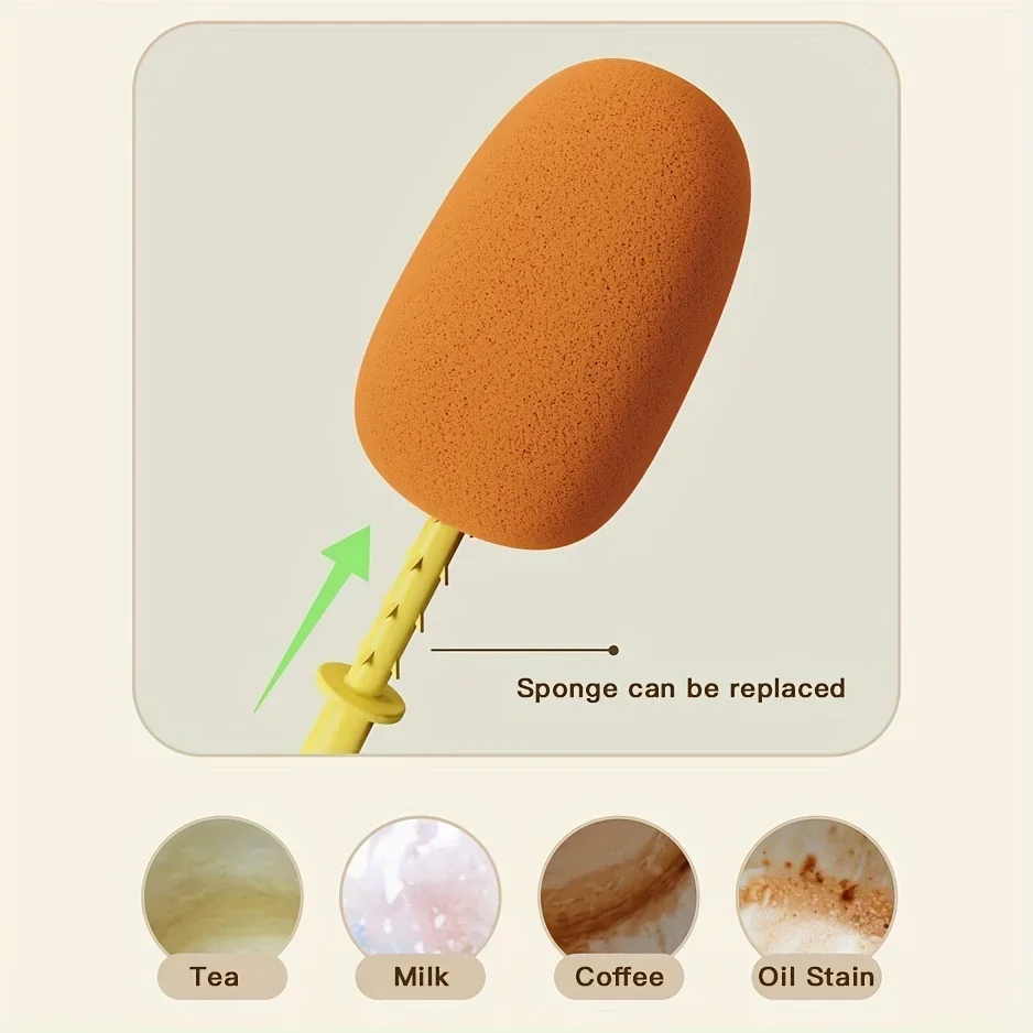 Cleaning Brush 1Pc Long-handled Sponge Cup Brush Bottle Brush Milk Bottle Cup Scrubber Glass Cleaner Three in One Cleaning Tools