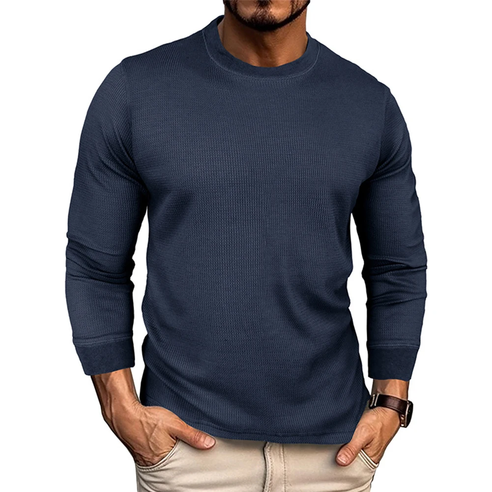 

New Basic Waffle T Shirt For Men Long Sleeve Round Neck Muscle Sports Undershirts Pullover Tees Tops T-shirt Male Clothing
