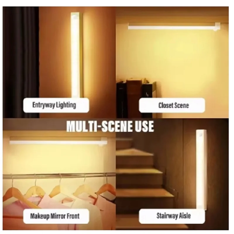 LED Motion Sensor Light Wireless LED Night Light Type C Rechargeable Cabinet Wardrobe Lamp Staircase Backlight For Kitchen