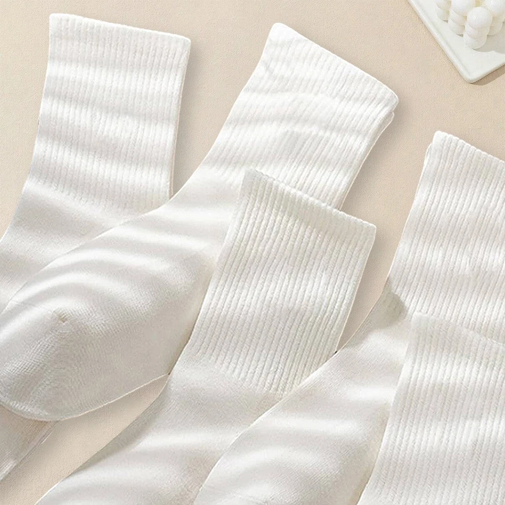 Women Solid Color Socks Simple Versatile Antibacterial Odor Resistant Breathable Comfortable 5 Pairs
