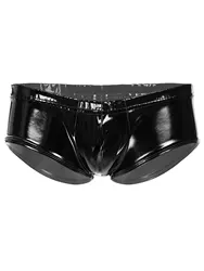 Mens Low Rise Wet Look Patent Leather Briefs Bulge Pouch Elastic Waistband Soild Color Underpants Underwear for Anniversary Gift