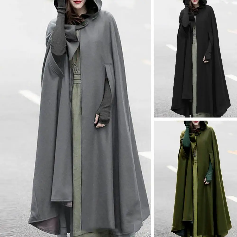 

Solid Color Cape Medieval Style Windproof Women's Cloak with Hooded Poncho Sleeve Holes for Winter Warmth Comfort Loose Cloak