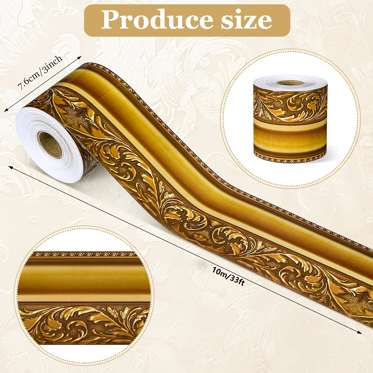 1roll 10m Fashion Self-Adhesive Border Decorative Sticker Vintage Gold Photo Frame DIY Poster Border Stickers Party Decoration