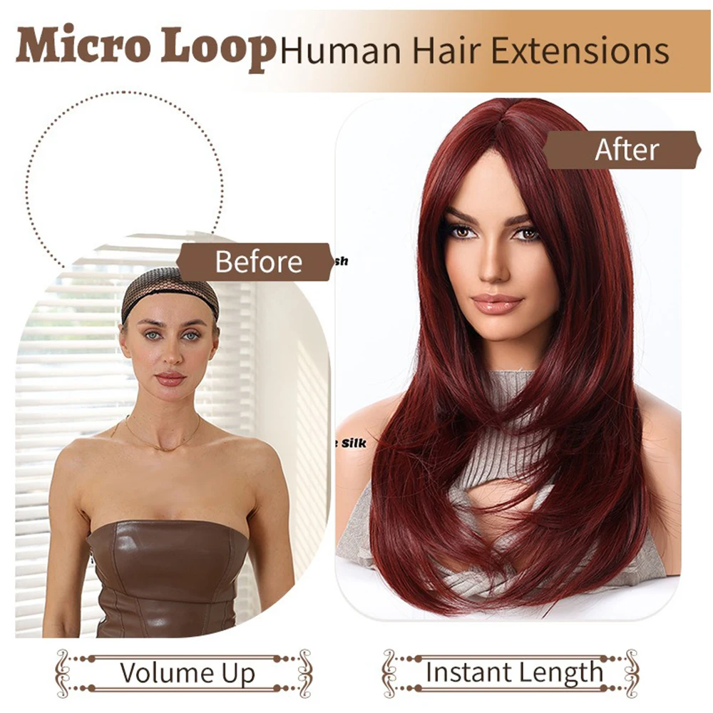 Reddish Brown Synthetic Wig Natural Layered Hair Wigs for Women Daily Party Cosplay Wig Medium Long Straight Hair Heat Resistant 3
