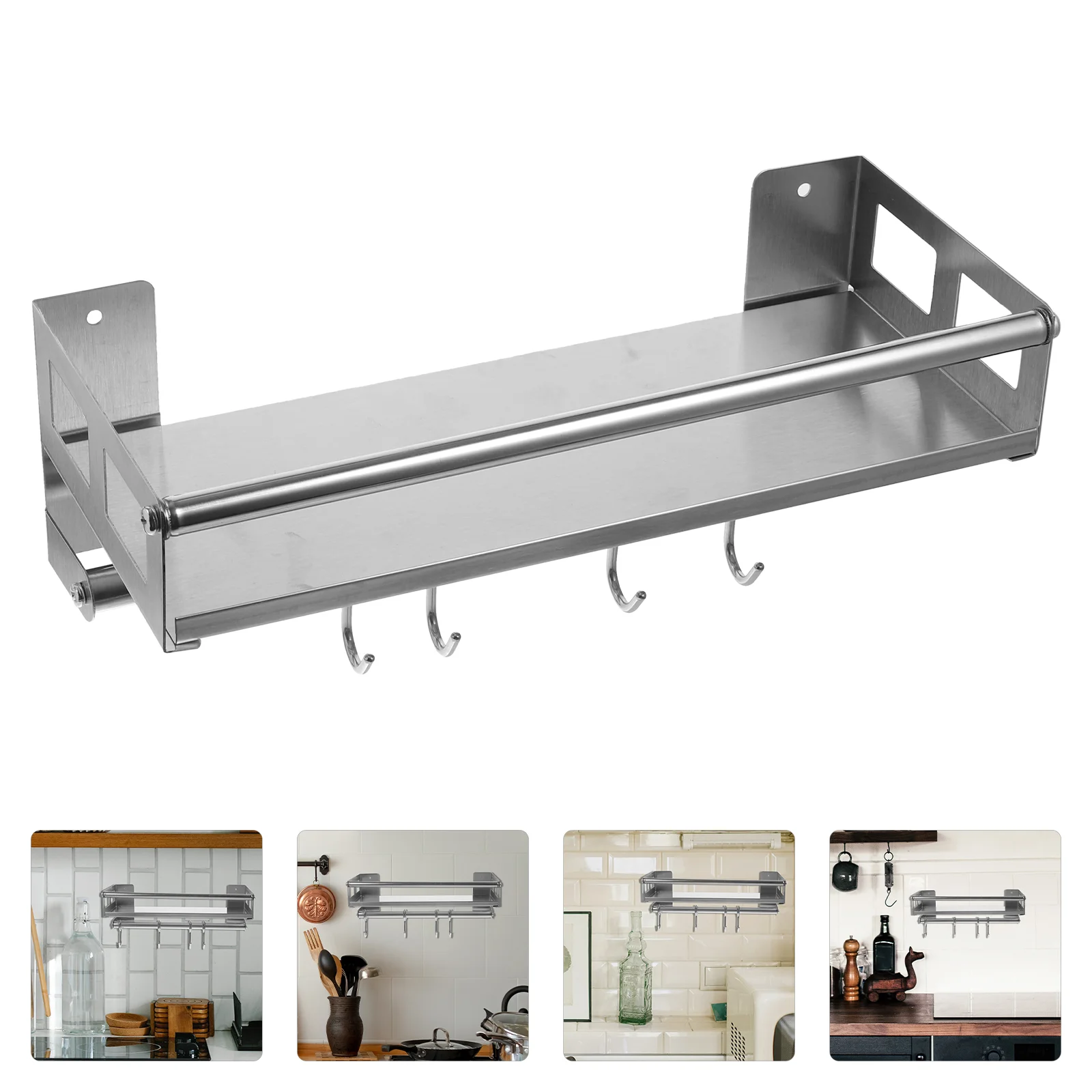 

Kitchen Rack Storage Shelf Seasoning Wall Stand Versatile Holder Bracket Pot Hanging Stainless Steel