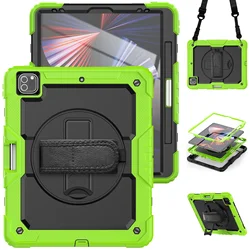 Universal Shockproof Tablet Stand Cover with PET Screen Protector & Strap for 2024 iPad Pro 13 M4 (BK-GRN)