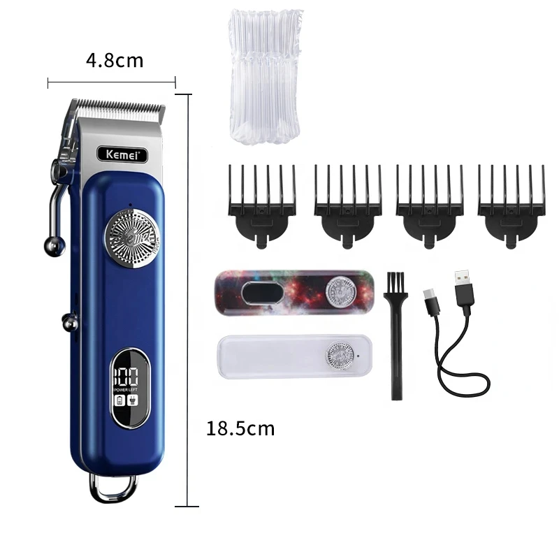 Kemei Km-1895 도구 헤드 조정 가능한 디지털 디스플레이 헤어 트리머, USB 충전, 대용량 배터리 클리퍼 커터