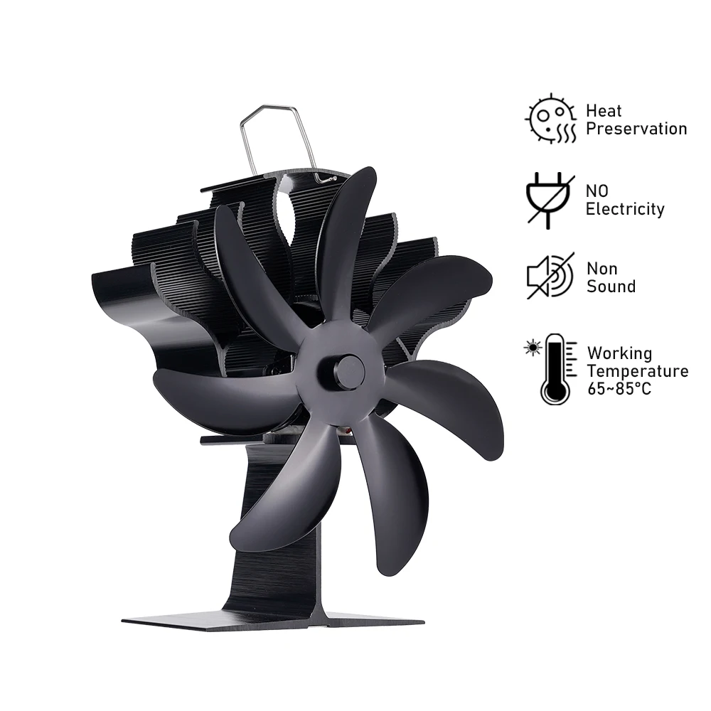 

Black Fireplace Fan With 7 Blades Heat-powered Stove Fan No Battery or Electricity Required Log Wood Burner Eco Quiet Fan Heater