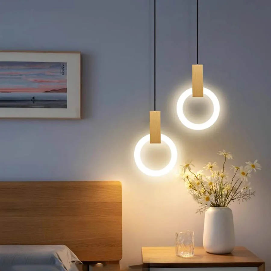 

Modern Ring LED Pendant Lights Gloden Black Bedroom Bedside Hanging Lamps Restaurant Dinning Room Table Bar Hanging Lamp Decor