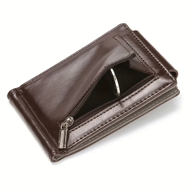Men's Money Clip Luxury Simple Slim PU Leather Wallet Zipper Coin Purse Money Clip Credit Card Holder