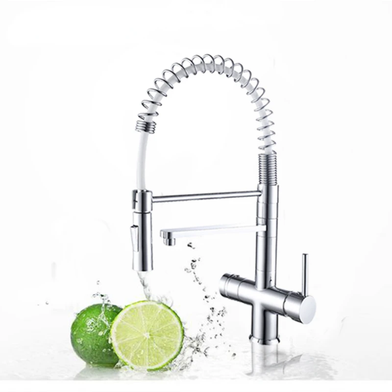 Dual Handle Pull Down Chrome Plated kitchen Tap Mixer with Flexible Hose 3 Way Faucet SK-3326-B