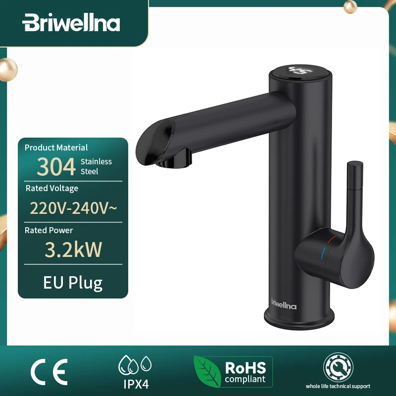 Briwellna robinet de chauffage électrique en acier inoxydable robinet de chauffage pour salle de bains 220V robinet d'eau chaude Mini chauffe-eau coulant 1 Briwellna robinet de chauffage électrique en acier inoxydable robinet de chauffage pour salle de bains 220V robinet d'eau chaude Mini chauffe-eau coulant 1