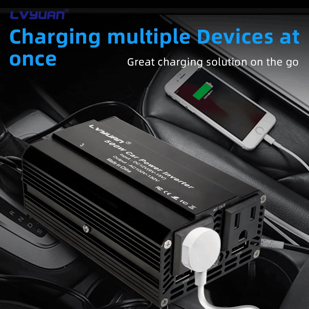 【Limited stock】 500W Power Inverser Portable Car Inverter With DC12V to AC220V 110V Phone/Laptop/Camera Charging Converter.