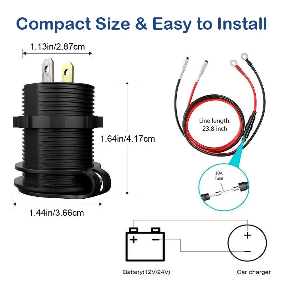 36W Dual USB Fast Charge Car Charger with LED Voltmeter and ON/OFF Switch