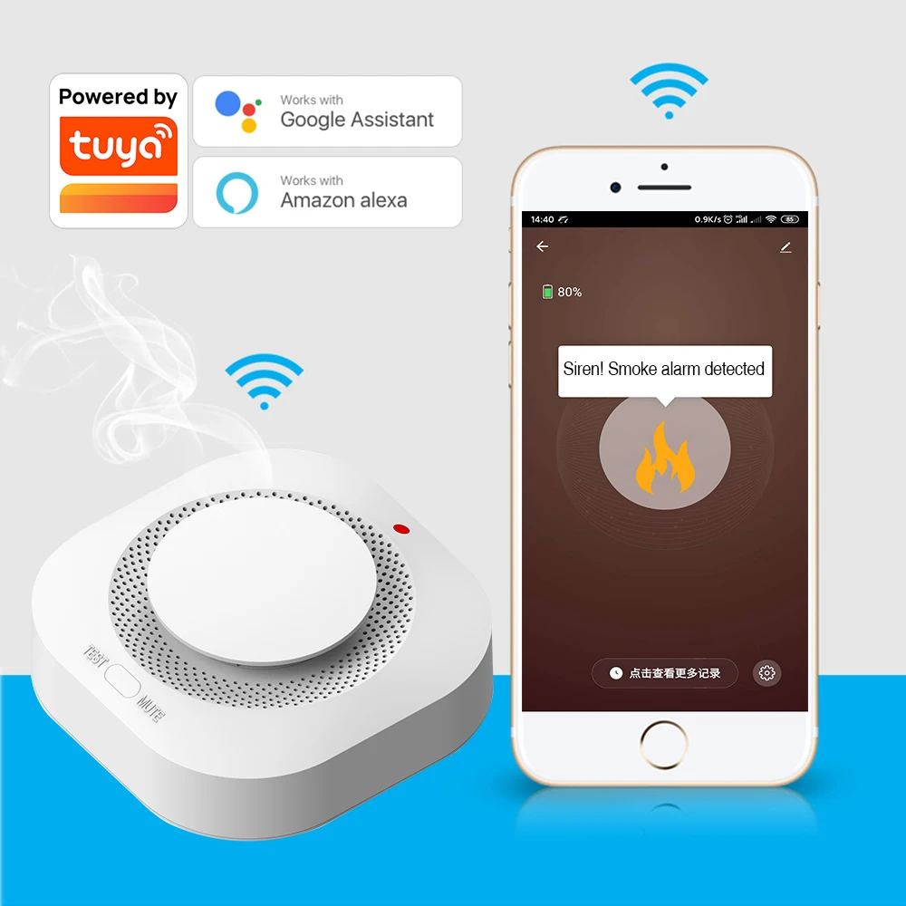 WIFI Smoke Detector Sensor 80DB Alarm Fire Protection Home