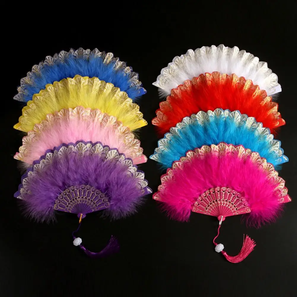 

Lolita Feather Folding Fan Japanese Sweet Fairy Girl Gift Court Decoration Gothic Fan Dark Dance Hand Party Wedding With Pe B3W5